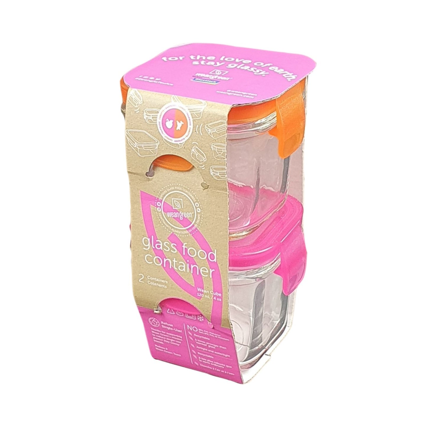 kleine Glasbehälter mit Deckel für Nahrungsmittel - orange und pink