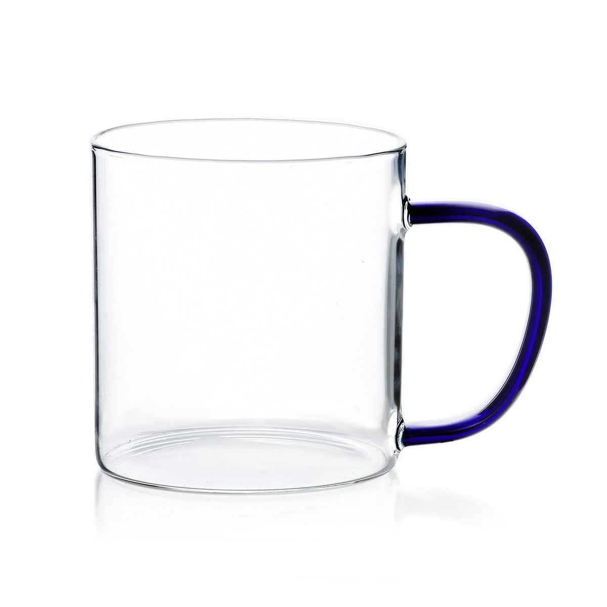 Teebecher aus Glas mit farbigem Henkel