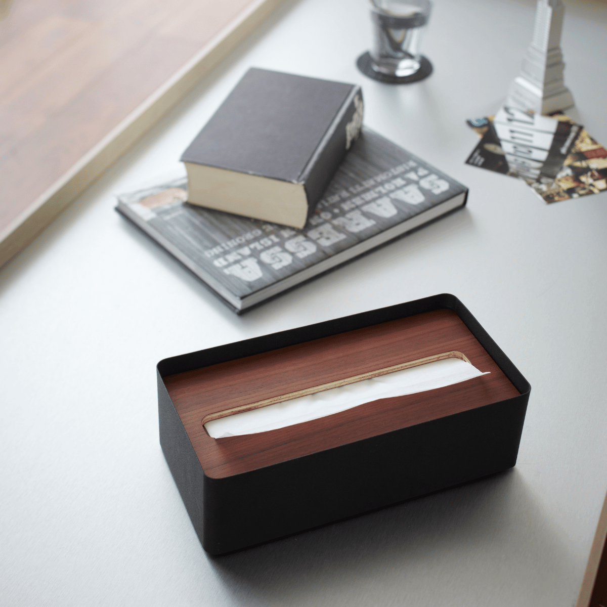 RIN Kosmetiktuchbox aus Metall und Holz - Schwarz Taschentuchbox