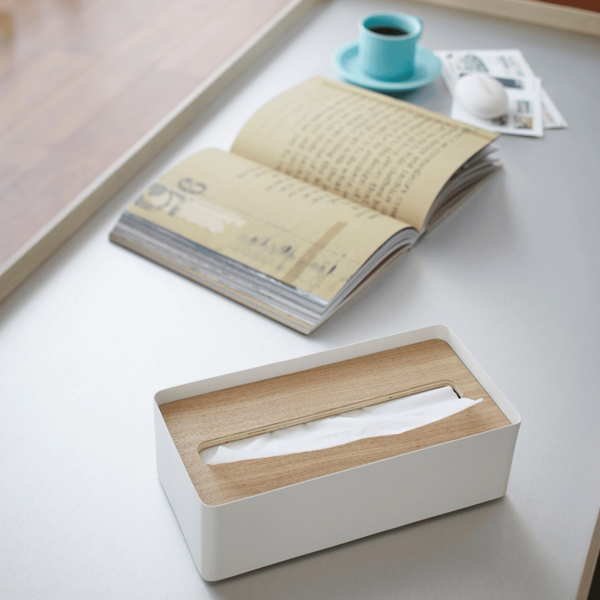 RIN Taschentuchbox aus Metall und Holz - Weiß Taschentuchbox