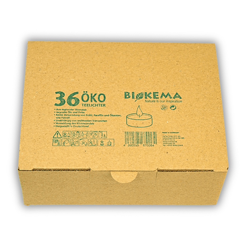BIOKEMA - nachhaltige Teelichter mit Aluminiumhülle - 36 Stück