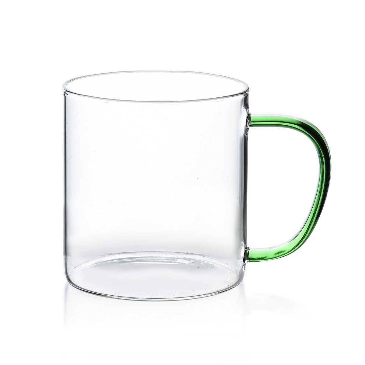 Teebecher aus Glas mit farbigem Henkel