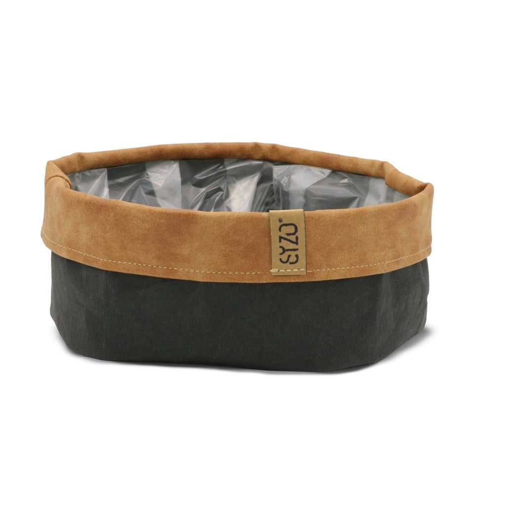 SIZO Papierbehälter und Übertopf - schwarz mit Lederrand