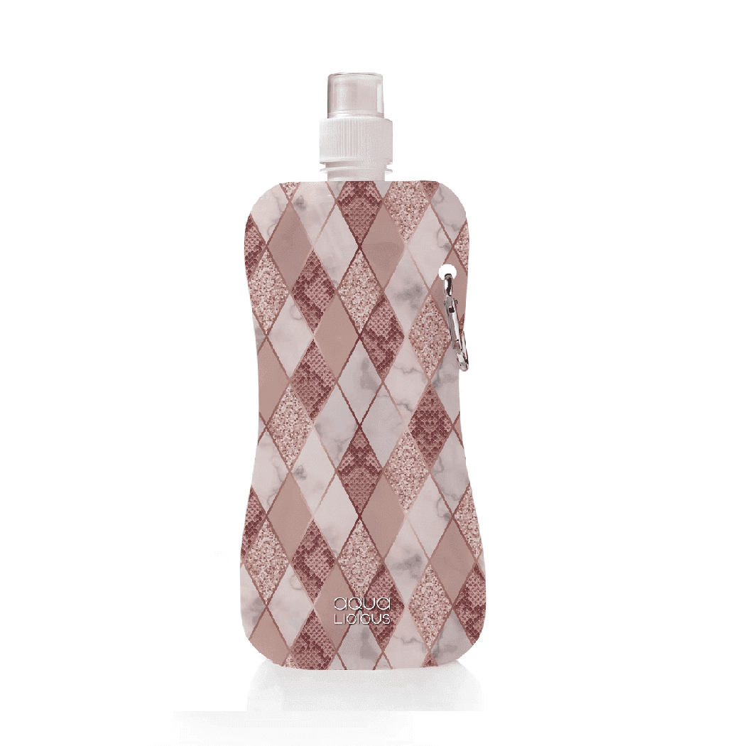 Aqua-licious Faltflasche mit Karabiner - Pink Rombus