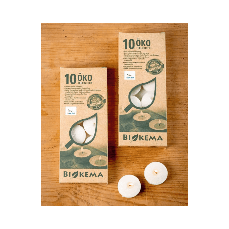 Biokema nachhaltige Teelichter ohne Metallverpackung - 10 Stück