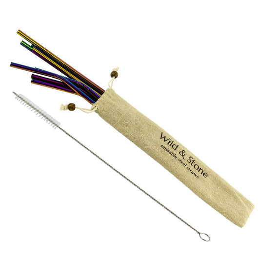 Wild and Stone regenbogenfarbene Strohhalme aus Metall - 8 Stück