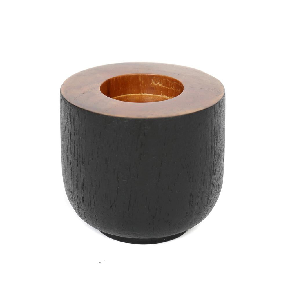 Bazar Bizar Teak Holz Kerzenhalter - schwarz