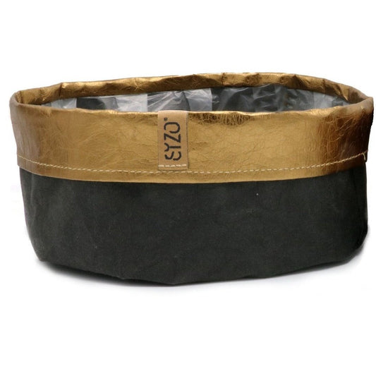 SIZO Papierbehälter und Übertopf - schwarz mit Kupferrand