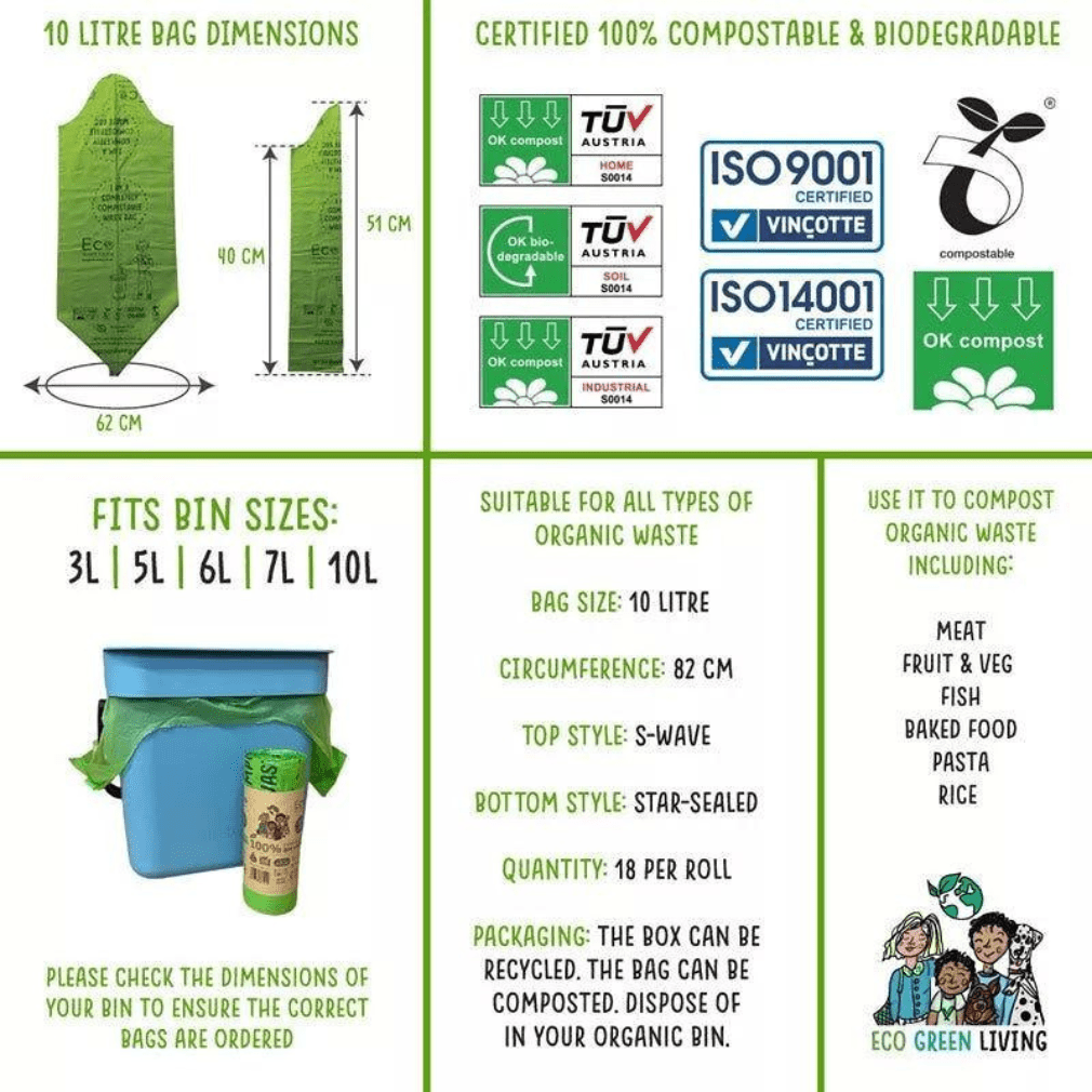 Eco Green Living - kompostierbare Müllbeutel 10 Liter mit Henkel