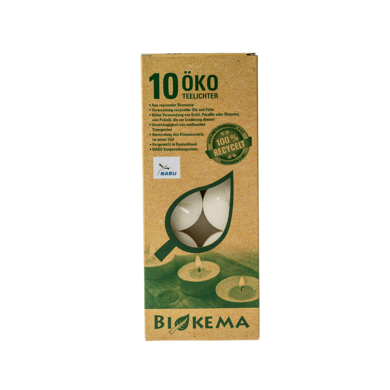 BIOKEMA - nachhaltige Teelichter mit Metallverpackung - 10 Stück 