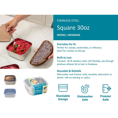 quadratische Edelstahldose Square Medium - 900ml