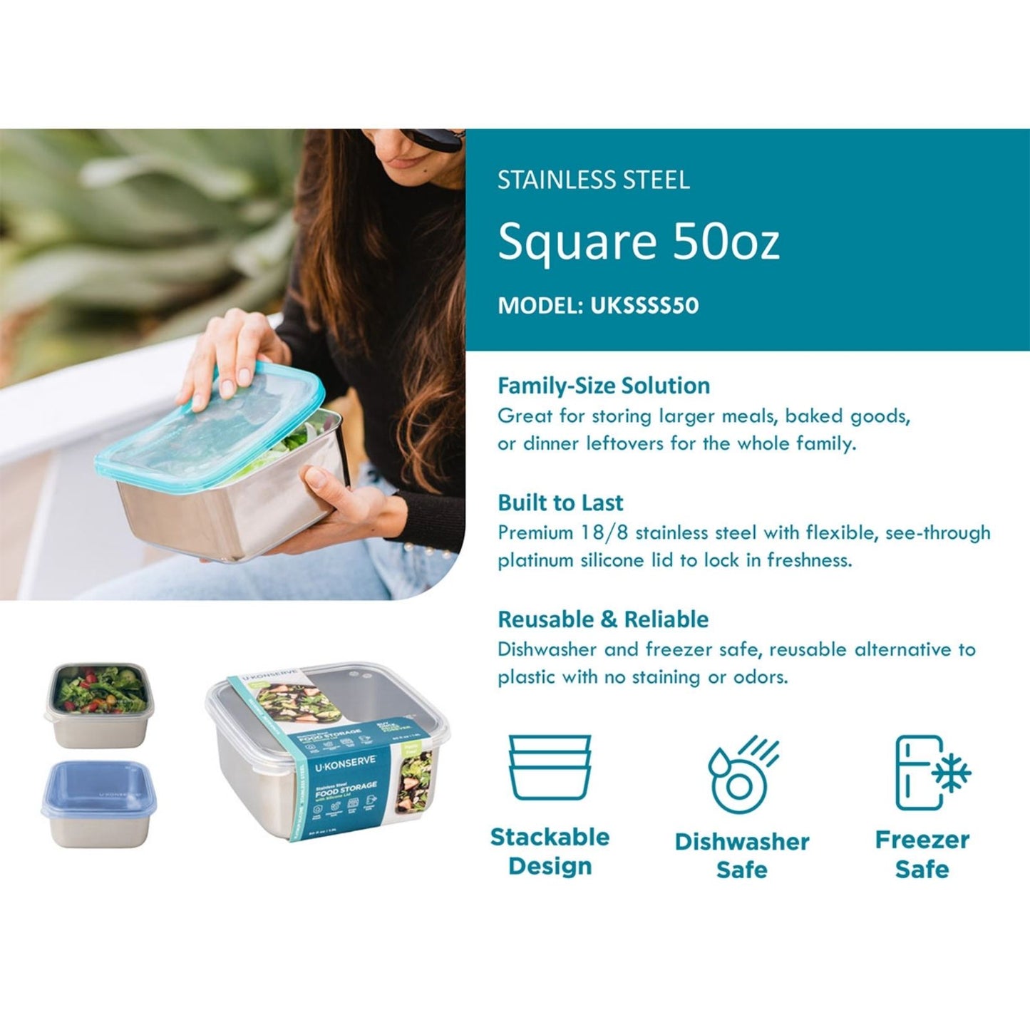 große quadratische Edelstahldose Square Large - 1,5l
