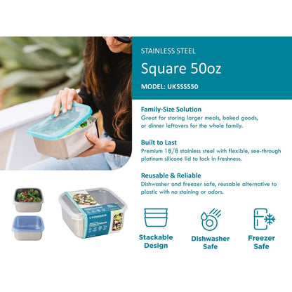 große quadratische Edelstahldose Square Large - 1,5l