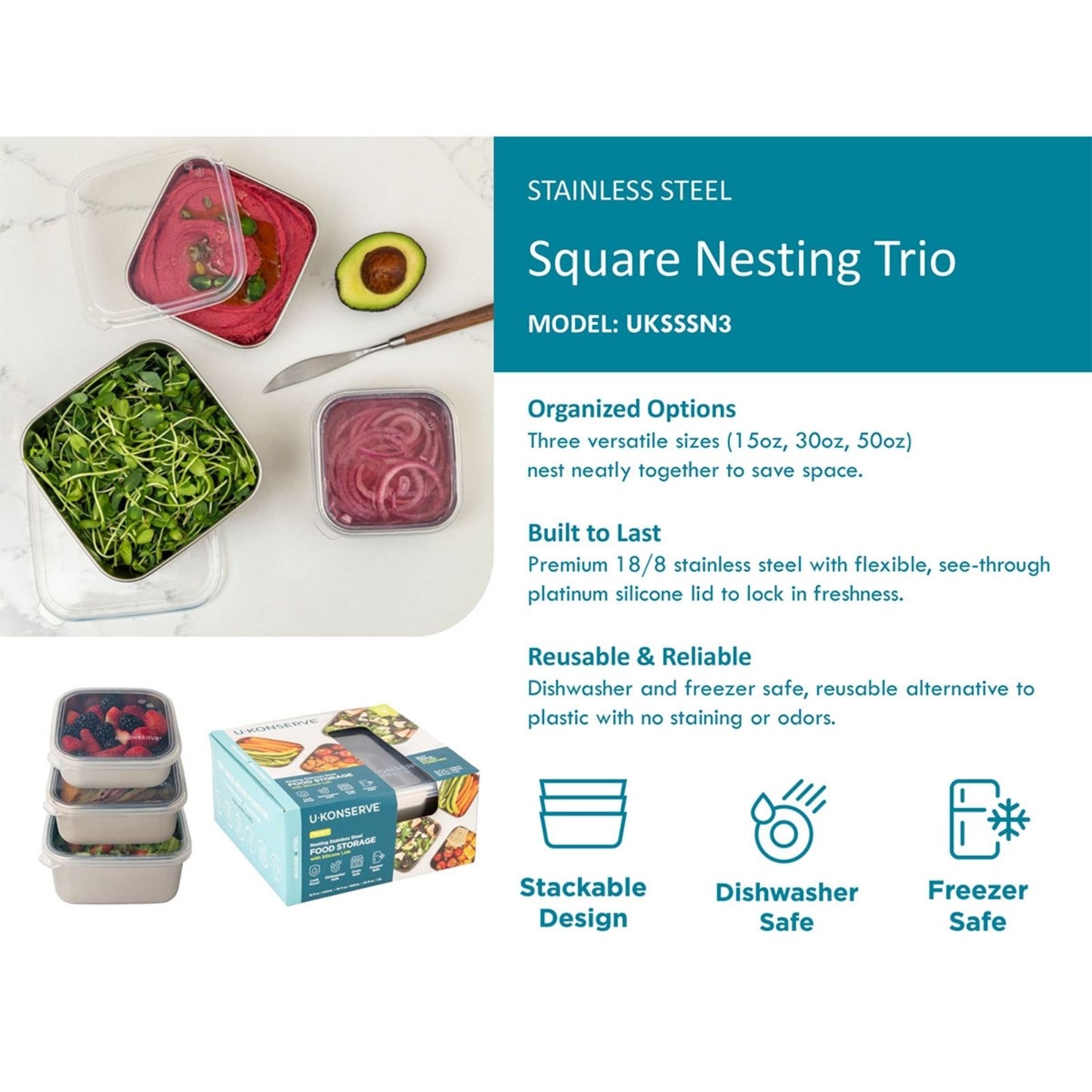 stapelbare Edelstahldosen Square Nesting Trio - 3er Set