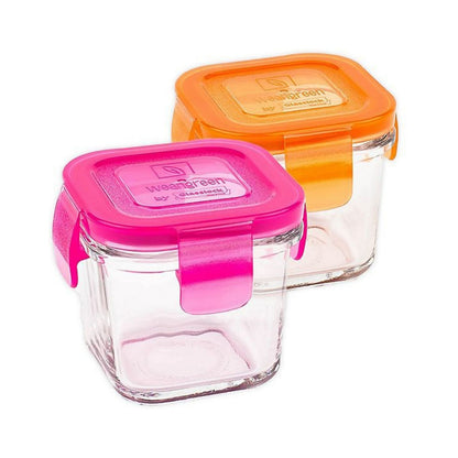 kleine Glasbehälter mit Deckel für Nahrungsmittel - orange und pink