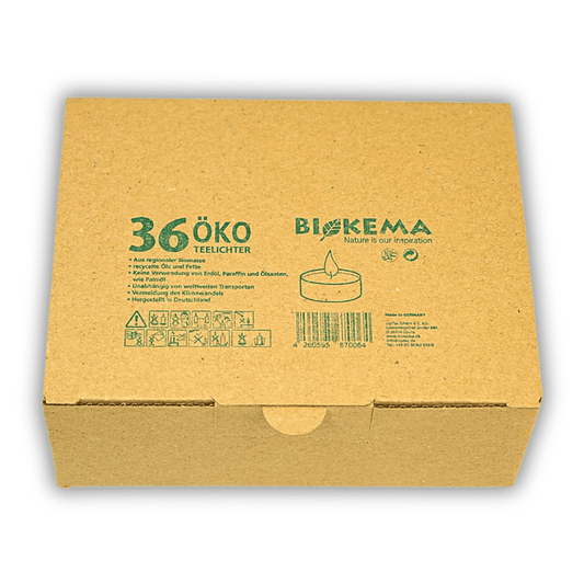 BIOKEMA - nachhaltige Teelichter mit Aluminiumhülle - 36 Stück