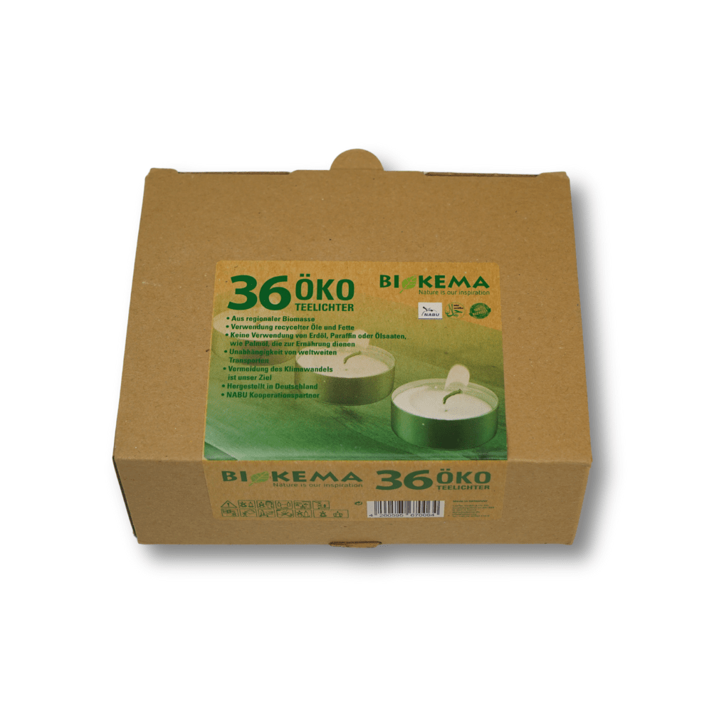 BIOKEMA - nachhaltige Teelichter ohne Metallverpackung - 36 Stück
