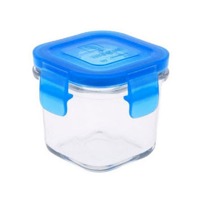 kleine Glasbehälter mit Deckel für Nahrungsmittel - grün und blau