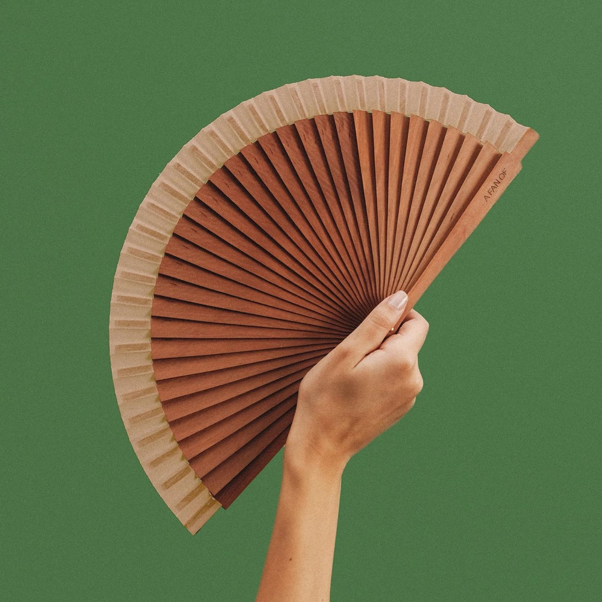 Handfächer aus Holz mit beigem Akzent 21cm - Solid Wood Beige