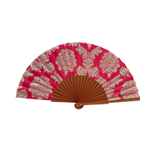 roter Handfächer mit Damast Muster - Damast Fuchsia