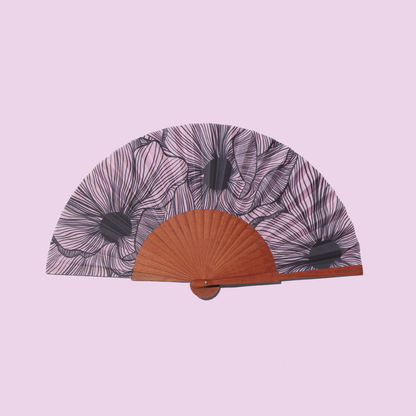 eleganter fächer mit blumenmotiv rosa-schwarz