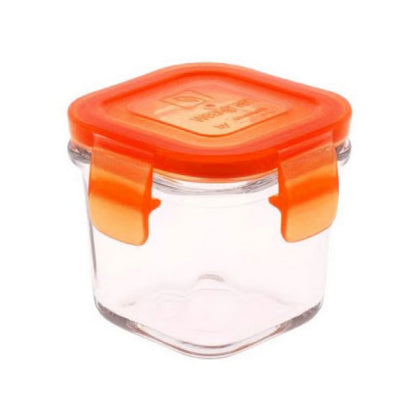 kleine Glasbehälter mit Deckel für Nahrungsmittel - orange und pink
