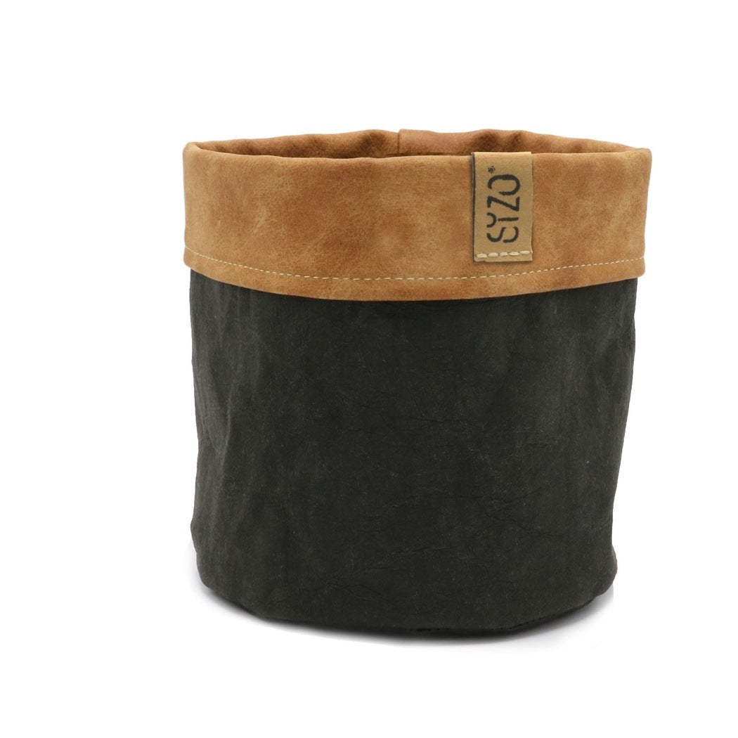 Papierbehälter schwarz mit Lederrand - verschiedene Größen - Aufbewahrung - SIZO | Waya