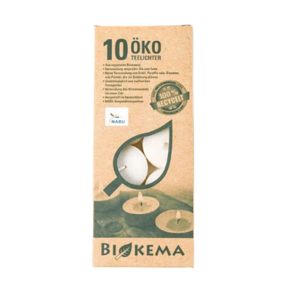 BIOKEMA - nachhaltige Teelichter ohne Metallverpackung - 10 Stück