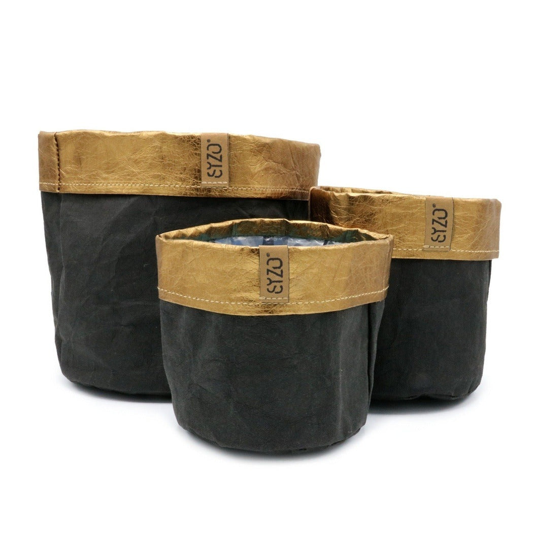 Papierbehälter schwarz mit Kupferrand - verschiedene Größen - Aufbewahrung für Blumentöpfe und Pflanzgefäße - SIZO | Waya