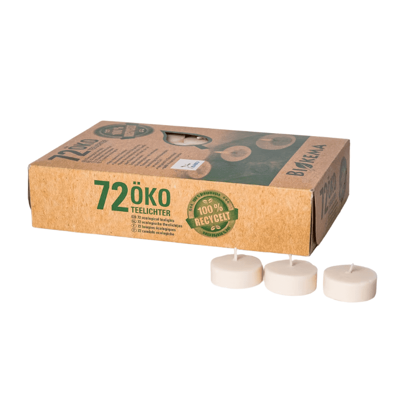 BIOKEMA - nachhaltige Teelichter ohne Metallverpackung - 72 Stück