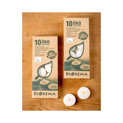 BIOKEMA - nachhaltige Teelichter ohne Metallverpackung - 10 Stück