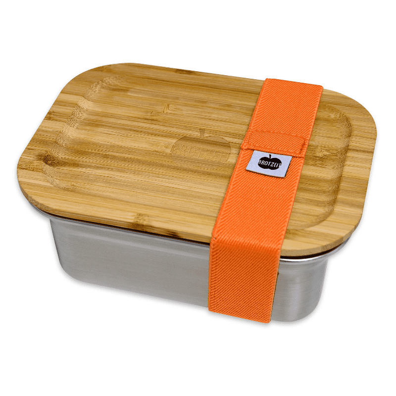 Lunchbox aus Edelstahl mit Bambusdeckel - Woody Brotzeit