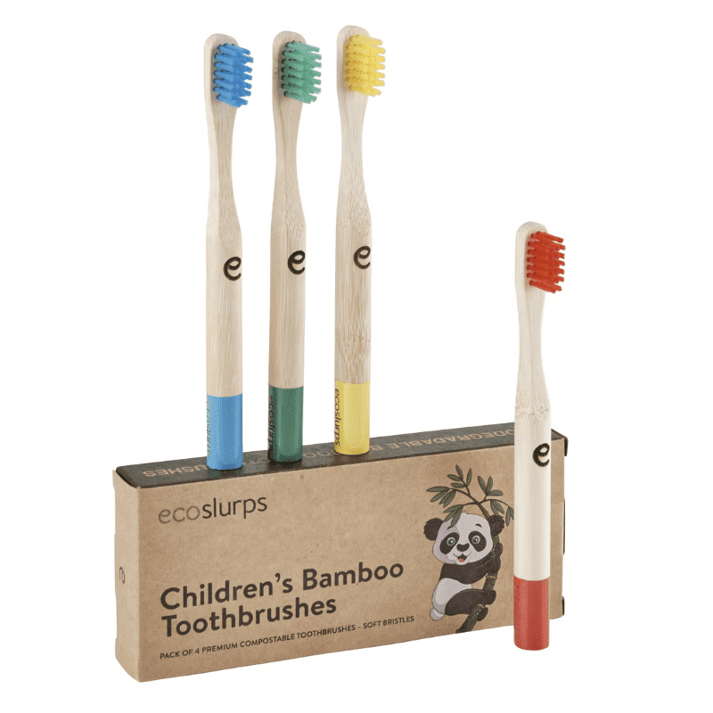 bunte Bambus-Zahnbürsten für Kinder - 4er-Pack EcoSlurps